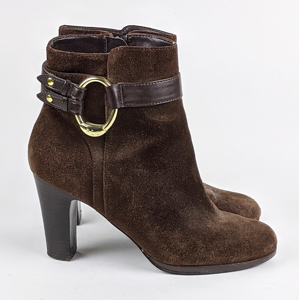 Ralph Lauren | Brown Gold Heeled Ankle Boot - K1